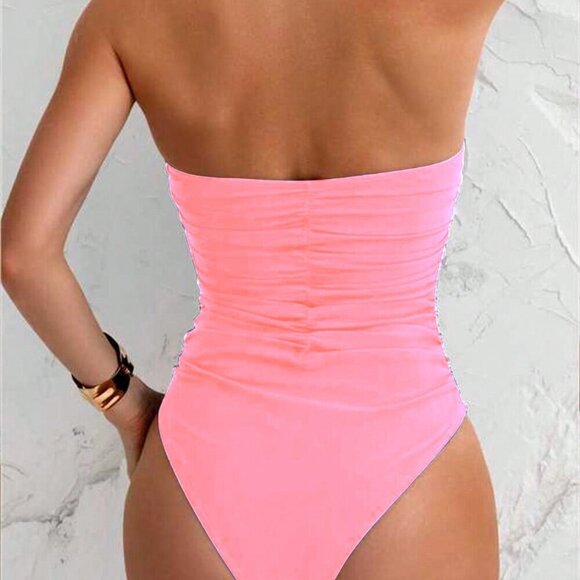 Pink Elegant Women's Slim Fit Front Tie One Piece Swim Suit - Picture 2 of 3